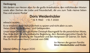 Traueranzeige von Doris Weidenhübler von WLZ