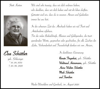 Traueranzeige von Elsa Schüttler von WLZ