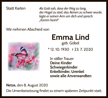 Traueranzeige von Emma Lind von WLZ