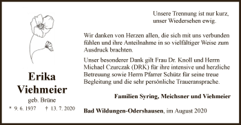 Traueranzeige von Erika Viehmeier von WLZ