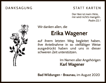 Traueranzeige von Erika Wagener von WLZ