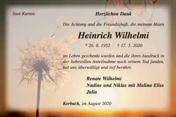 Traueranzeige von Heinrich Wilhelmi von WLZ