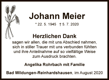 Traueranzeige von Johann Meier von WLZ