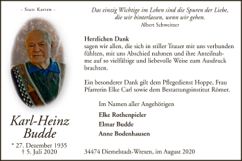 Traueranzeige von Karl-Heinz Budde von WLZ