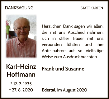 Traueranzeige von Karl-Heinz Hoffmann von WLZ