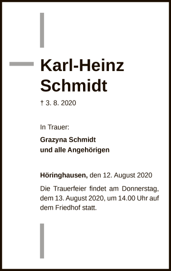 Traueranzeige von Karl-Heinz Schmidt von WLZ