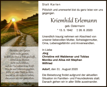 Traueranzeige von Kriemhild Erlemann von WLZ