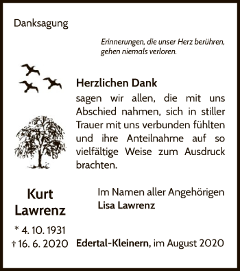 Traueranzeige von Kurt Lawrenz von WLZ