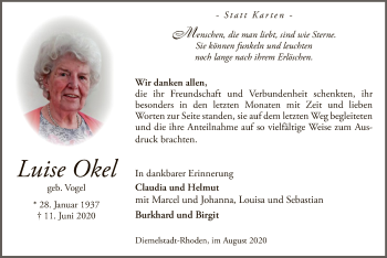 Traueranzeige von Luise Okel von WLZ