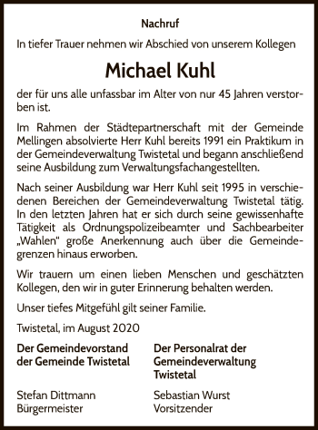 Traueranzeige von Michael Kuhl von WLZ