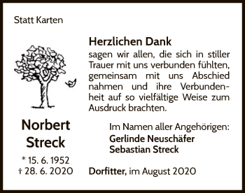 Traueranzeige von Norbert Streck von WLZ