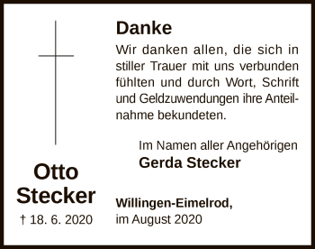 Traueranzeige von Otto Stecker von WLZ