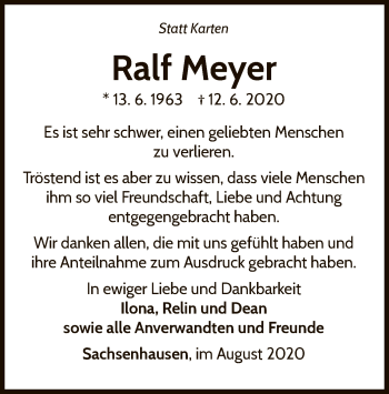 Traueranzeige von Ralf Meyer von WLZ