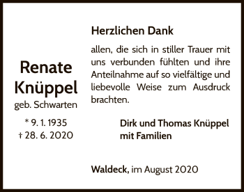 Traueranzeige von Renate Knüppel von WLZ