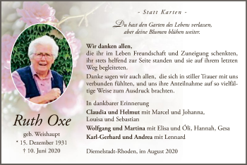 Traueranzeige von Ruth Oxe von WLZ