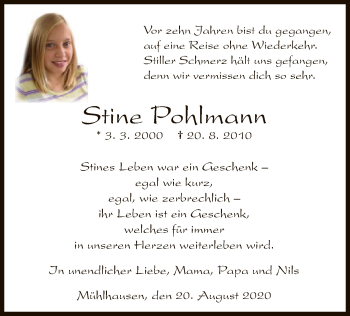 Traueranzeige von Stine Pohlmann von WLZ