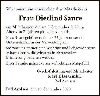 Traueranzeige von Dietlind Saure von WLZ