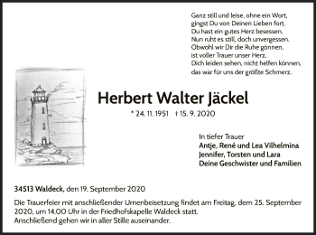 Traueranzeige von Herbert Walter Jäckel von WLZ