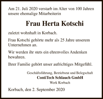 Traueranzeige von Herta Kotschi von WLZ
