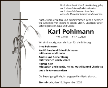 Traueranzeige von Karl Pohlmann von WLZ