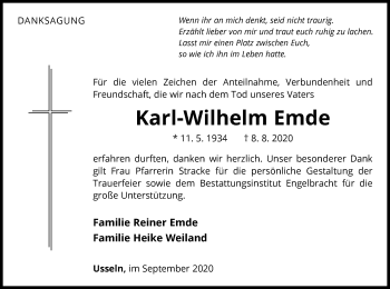 Traueranzeige von Karl-Wilhelm Emde von WLZ