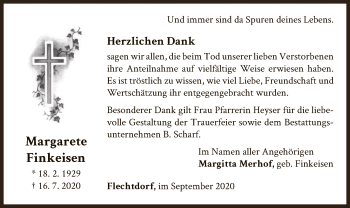 Traueranzeige von Margarete Finkeisen von WLZ