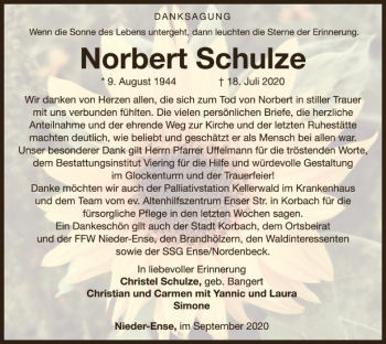 Traueranzeige von Norbert Schulze von WLZ