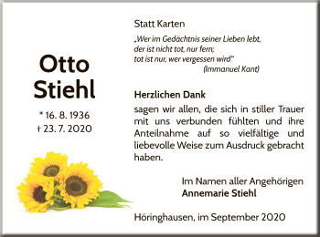 Traueranzeige von Otto Stiehl von WLZ