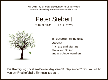 Traueranzeige von Peter Siebert von HNA