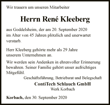 Traueranzeige von Renè Kleeberg von WLZ