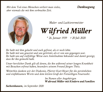 Traueranzeige von Wilfried Müller von WLZ