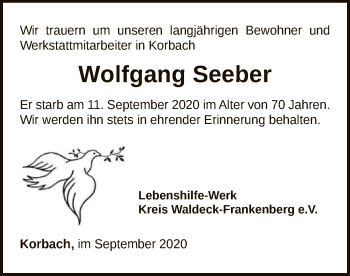 Traueranzeige von Wolfgang Seeber von WLZ