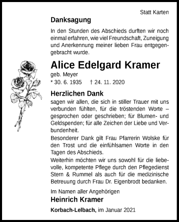 Traueranzeige von Alice Edelgard Kramer von WLZ