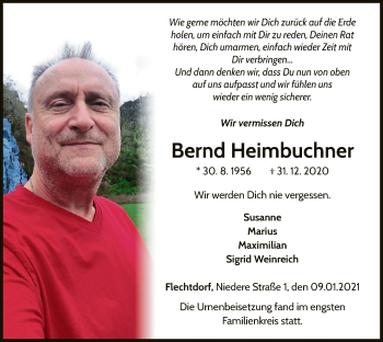 Traueranzeige von Bernd Heimbuchner von WLZ