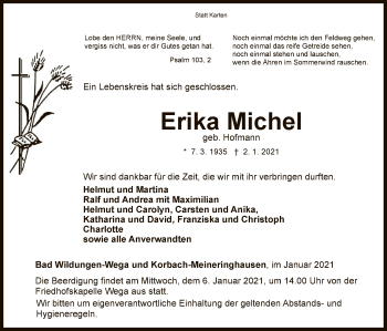 Traueranzeige von Erika Michel von WLZ