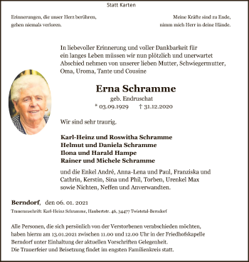 Traueranzeige von Erna Schramme von WLZ