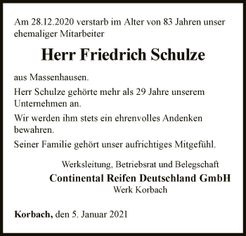 Traueranzeige von Friedrich Schulze von WLZ