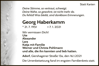 Traueranzeige von Georg Haberkamm von WLZ