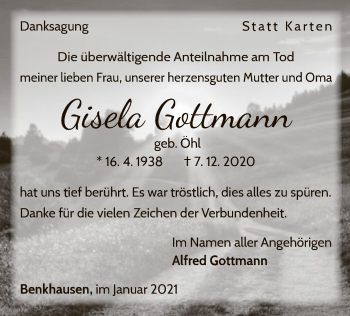 Traueranzeige von Gisela Gottmann von WLZ