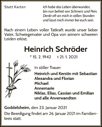 Traueranzeige von Heinrich Schröder von WLZ