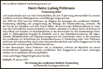 Traueranzeige von Heinz-Ludwig Pohlmann von WLZ