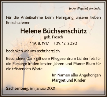 Traueranzeige von Helene Büchsenschütz von WLZ