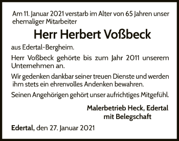 Traueranzeige von Herbert Voßbeck von WLZ