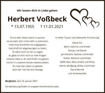 Traueranzeige von Herbert Voßbeck von WLZ