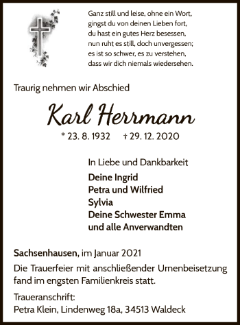 Traueranzeige von Karl Herrmann von WLZ