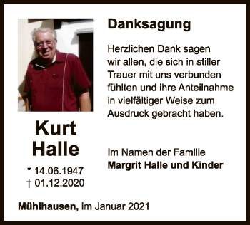 Traueranzeige von Kurt Halle von WLZ