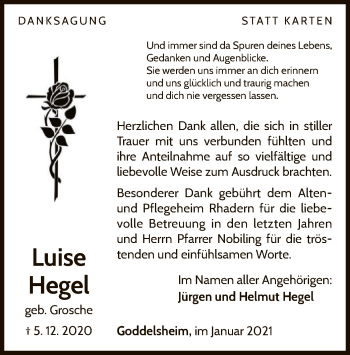 Traueranzeige von Luise Hegel von WLZ