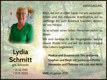 Traueranzeige von Lydia Schmitt von WLZ