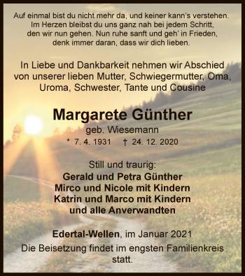 Traueranzeige von Margarete Günther von WLZ