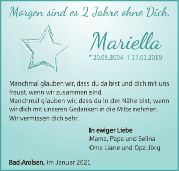 Traueranzeige von Mariella Dorl von WLZ